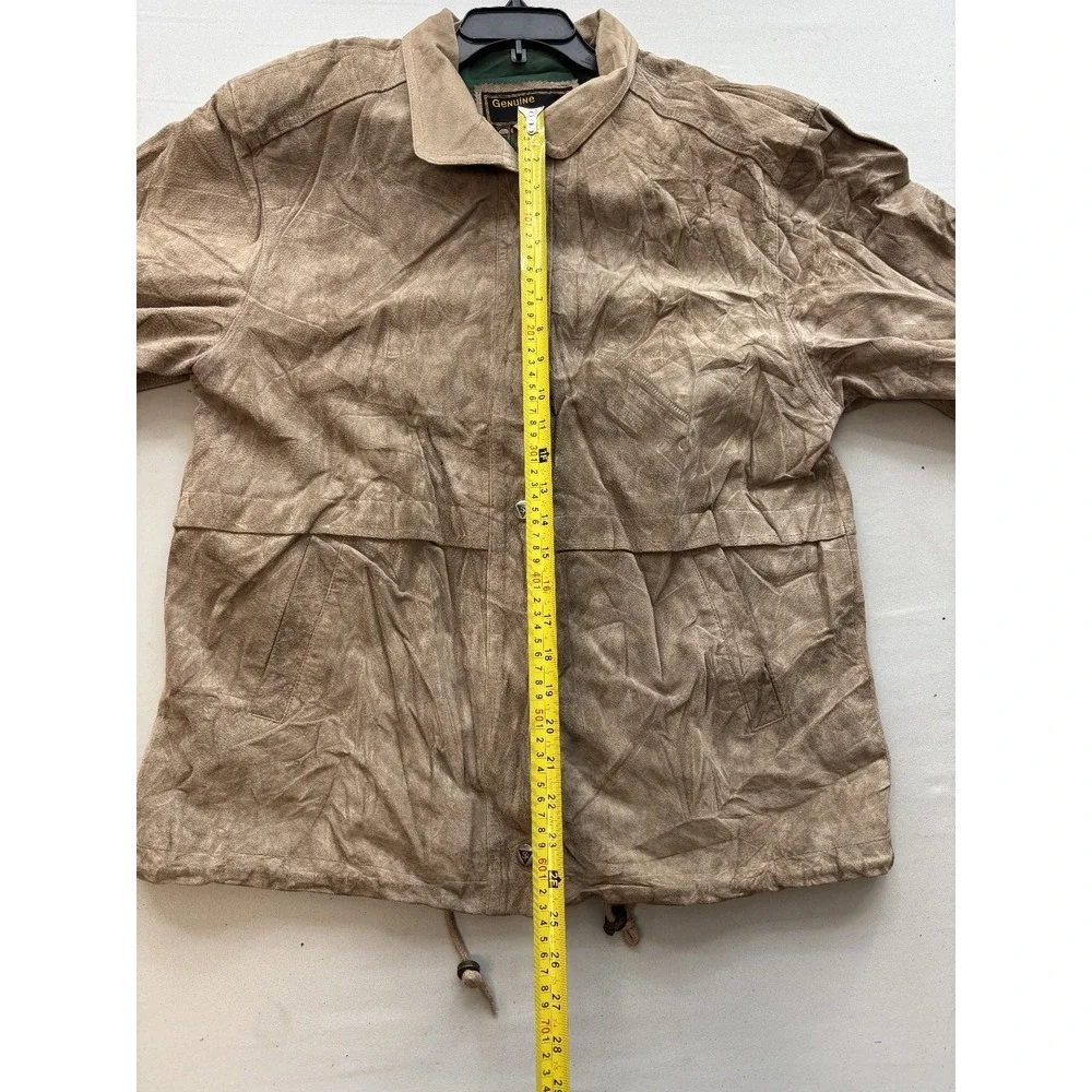 Genuine Leather Womens Tan Button Front Collared Jacket Coat Size 10 Drawstring